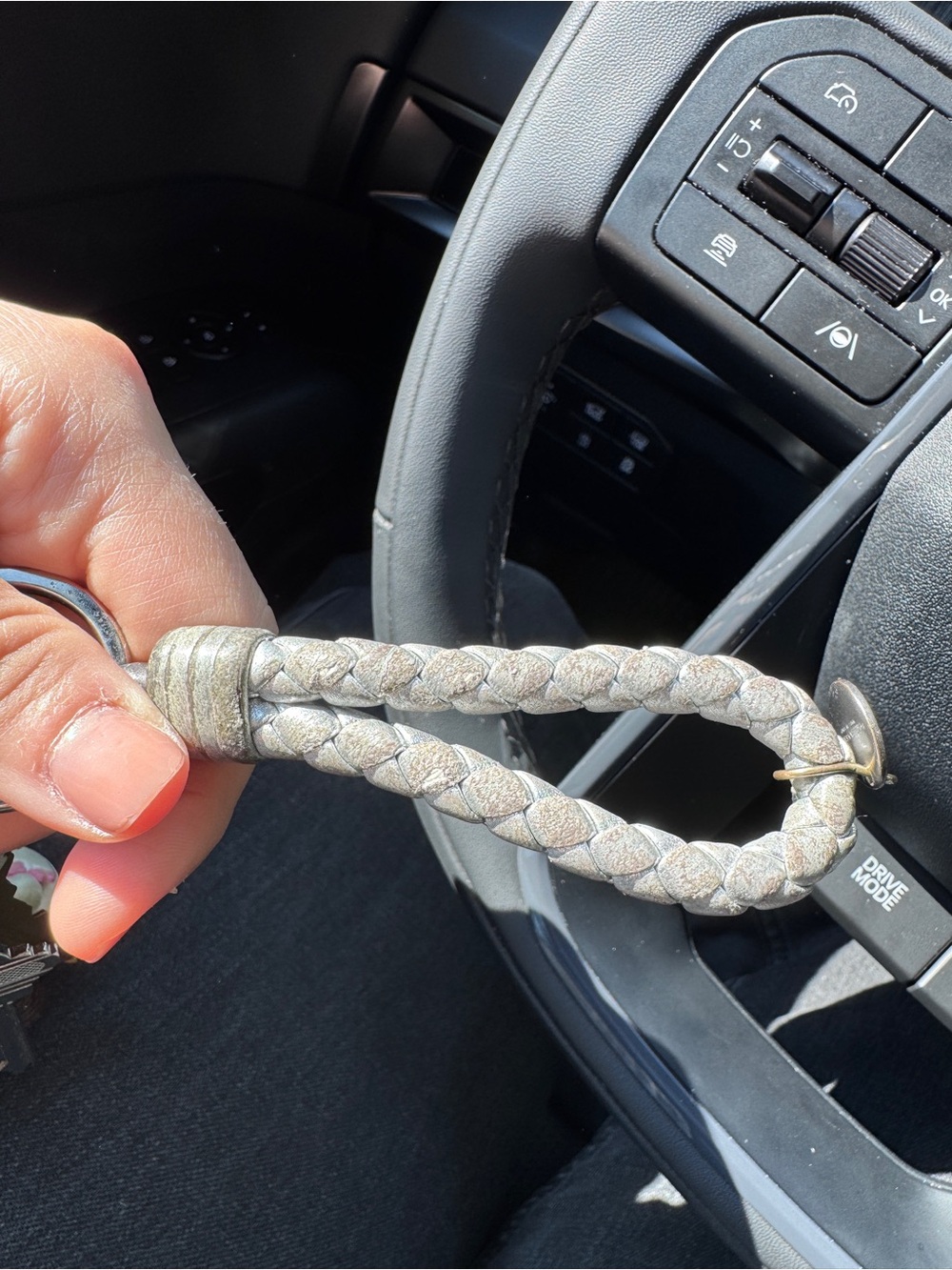 Bottega Veneta Braided Leather Key Chain/ Key Ring in Metallic Silver